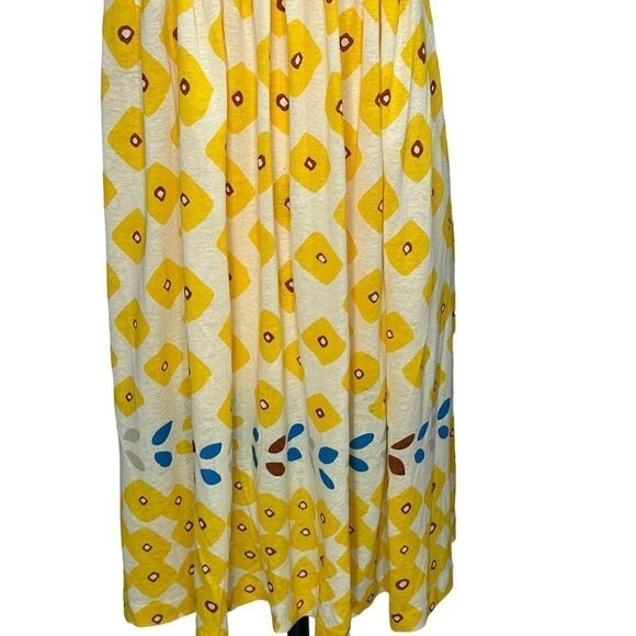 Diane Von Furstenberg Yellow Silk Linen Floral Print Dress| Size 10 - Picture 6 of 8